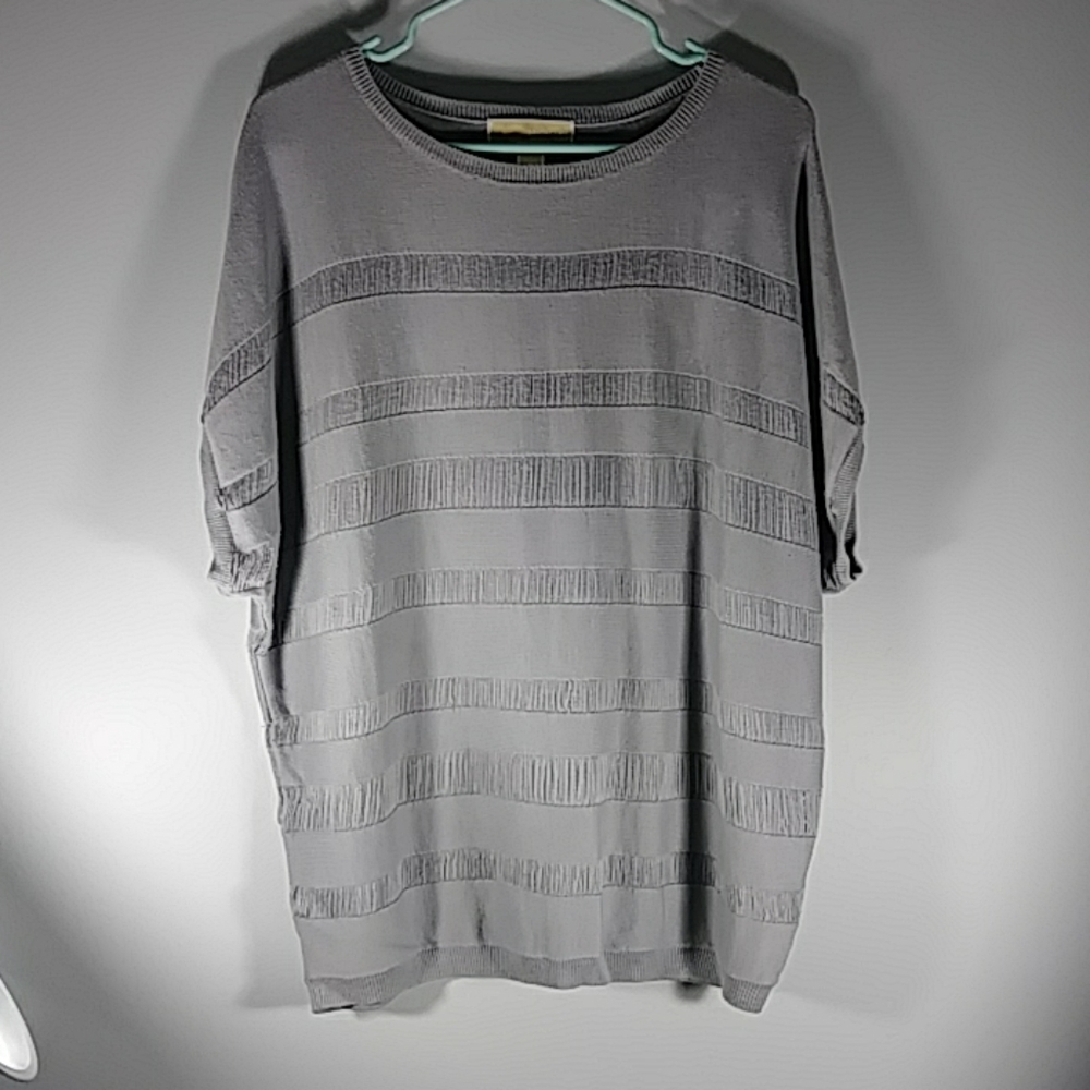 MICHAEL Michael KORS GRAY Shredded  Short SLV SWEATER Sz L